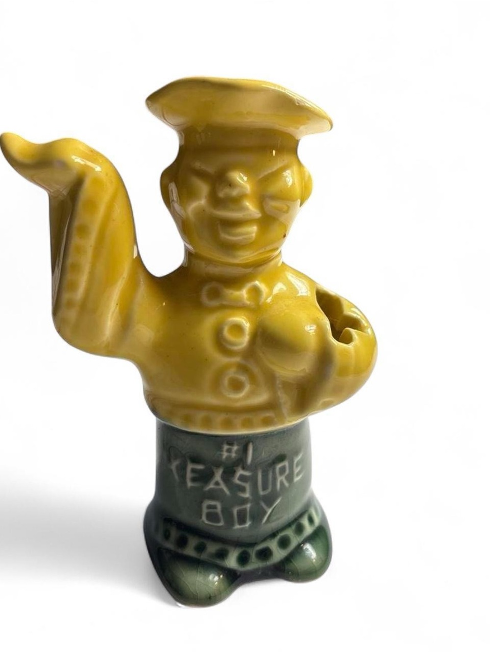 Yellow Ceramic Figure “#1 Treasure Boy” Decorative Accent Tsp Holder Kitchen